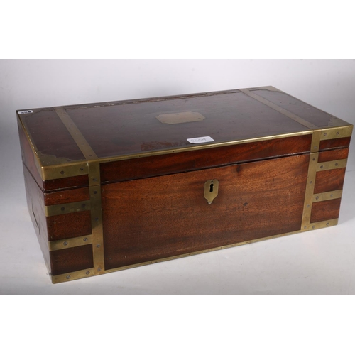 347 - Late Georgian mahogany and brass bound writing slope circa 1820-30 the campaign style travelling box... 