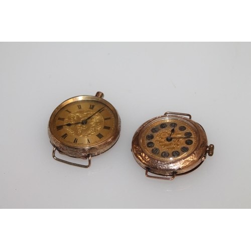 217 - Two 9ct gold cased wristwatches, one converted from a fob watch, 53.3g gross. (2)