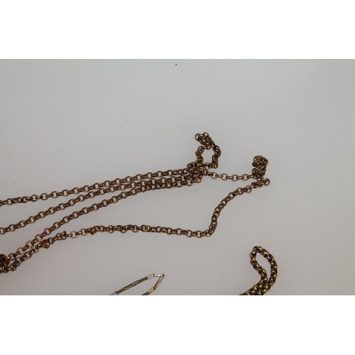 220 - Yellow metal belcher link chain with applied '9c' lozenge, 4.2g, an unmarked yellow metal chain 3.3g... 