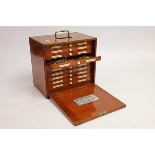 393 - Hardy's of Alnwick mahogany fly cabinet, fitted with ten drawers containing fishing flies, circa 193... 