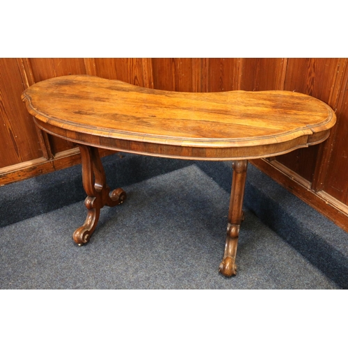 541 - Victorian rosewood centre or side table, the kidney shaped top with shaped moulded edge, raised on s... 