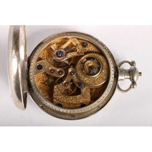 91 - Late 19th century Chinese open face pocket watch, the case back opening to reveal a finely jewelled ... 