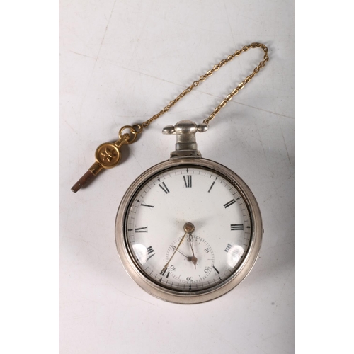 92 - Georgian silver pair cased pocket watch with watch inscribed Alexander Aitchison 1818 below a cocker... 