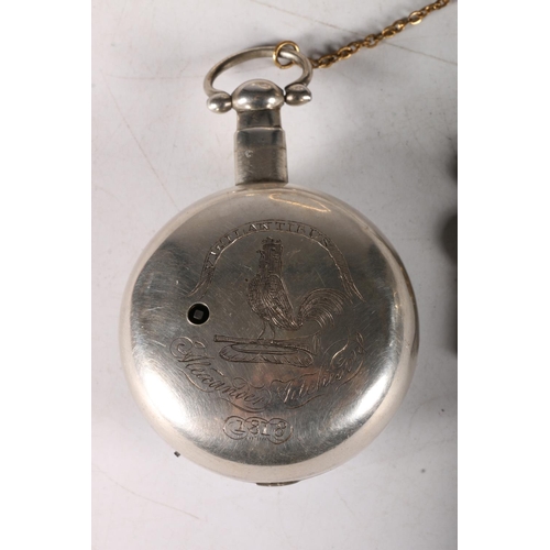 92 - Georgian silver pair cased pocket watch with watch inscribed Alexander Aitchison 1818 below a cocker... 