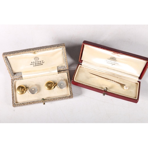 232 - Pair of 9ct gold Asprey cuff links with mother of pearl and seed pearls, 7.5g gross, in original box... 