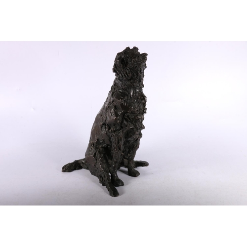 368 - Heavy bronze sculpture of seated lurcher, signed with monogram B, 29cm tall.