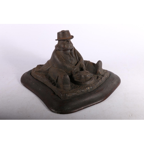 372 - Early 20th century cast iron inkwell in the form of Daniel Lambert The Glutton / Worlds Fattest Man ... 