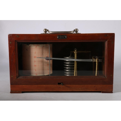 389 - Early 20th c. Swiss barograph, mahogany case bears plaque E Fransioli Optician Montreux-Vevey, 20cm.