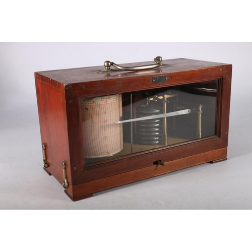 389 - Early 20th c. Swiss barograph, mahogany case bears plaque E Fransioli Optician Montreux-Vevey, 20cm.