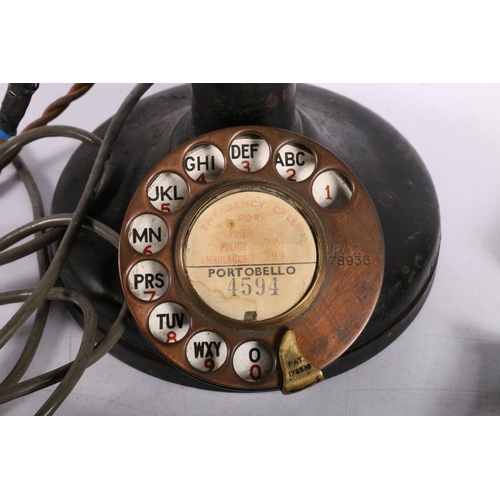 394 - Vintage candlestick style telephone, rotary dial with Portobello number, with instructions to base, ... 