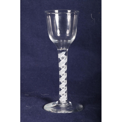 415 - 18th Century opaque twist wine glass, double series, folded foot, 14cm.