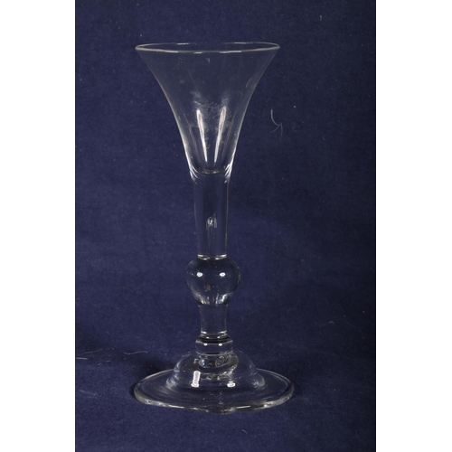 416 - 18th Century light baluster wine glass with single knop. folded foot chipped, 18cm.