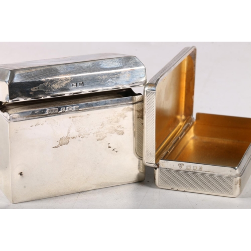 86 - Small silver snuff box, rectangular engine turned, hallmarked C J Vander Ltd, London 1959, also... 