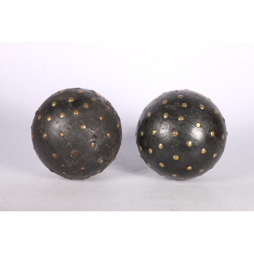 404 - Pair of 19th French brass studded petanque balls, 10cm. 