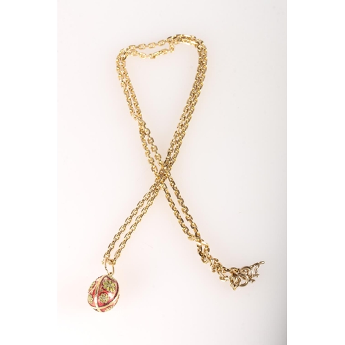 108 - 18ct gold chain link necklace with egg shaped pendant, 40cm, 40g gross.