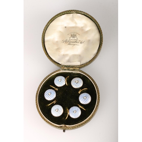 109 - Late 19th early 20th c. set of enamel buttons in original box inscribed By Appointment to the Vicero... 