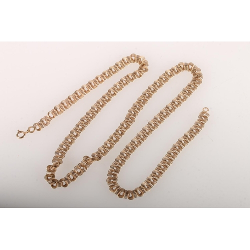 146 - 14ct gold fancy multiple ring link neck chain, stamped ‘583’, 20.2g, 55cm long.