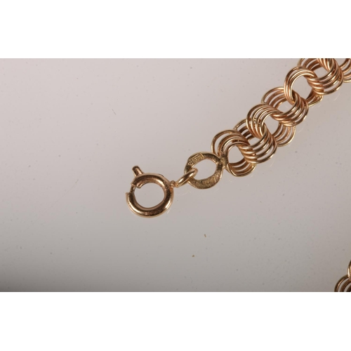 146 - 14ct gold fancy multiple ring link neck chain, stamped ‘583’, 20.2g, 55cm long.