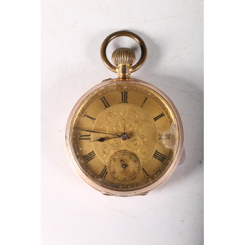 241 - 9ct gold cased open faced keyless pocket watch, 4.5diameter, 71g.