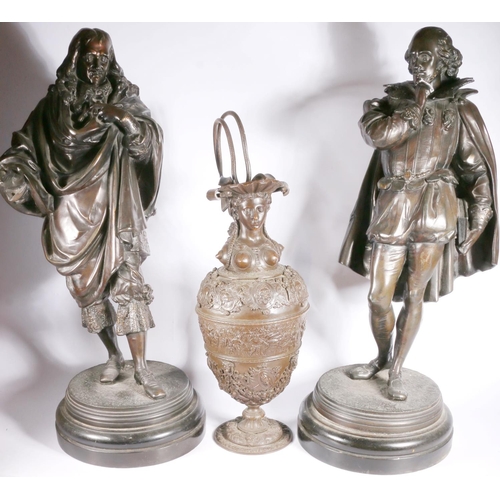 378 - Pair of spelter figures modelled as gentlemen in 18th century dress, each signed 'Johnson' to the ba... 