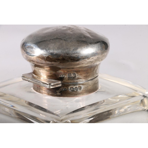 37 - Victorian silver topped glass ink well of large proportions, cap inscribed 27 May, hallmarked London... 