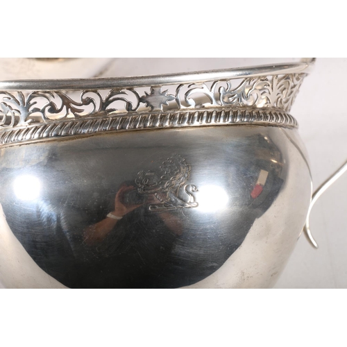 40B - Edward VII silver bachelor tea service with foliate pierced rims and lion rampant to sides, hallmark... 