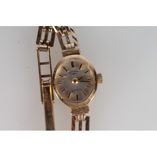 176 - 9ct gold cased ladies Rotary watch with 9ct gold gate link braclet, 12g.