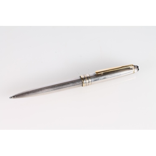 183 - Montblanc Meisterstuck ball point silver pen, marked 925 with a bird hallmark, yellow metal mounts m... 