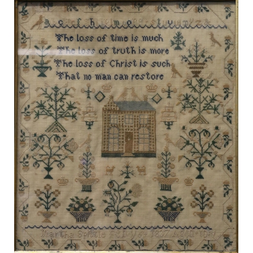 331 - 19th c. sampler by Martha Spittle, dated Feb 1837, Aged 10, 32 x 27cm.