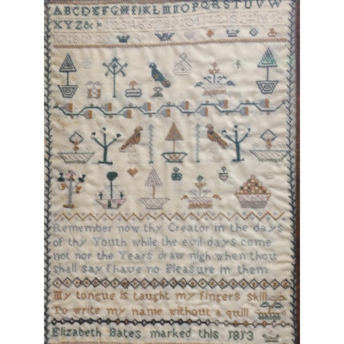 334 - 19th c. sampler by Elizabeth Bates, dated 1813, 29 x 21cm.