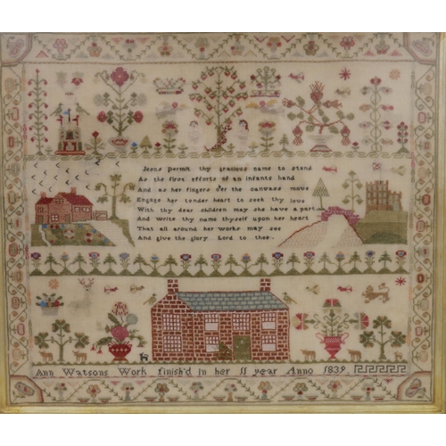 335 - 19th c. sampler by by Ann Watsons, aged 11, dated 1839, 48 x 53cm.