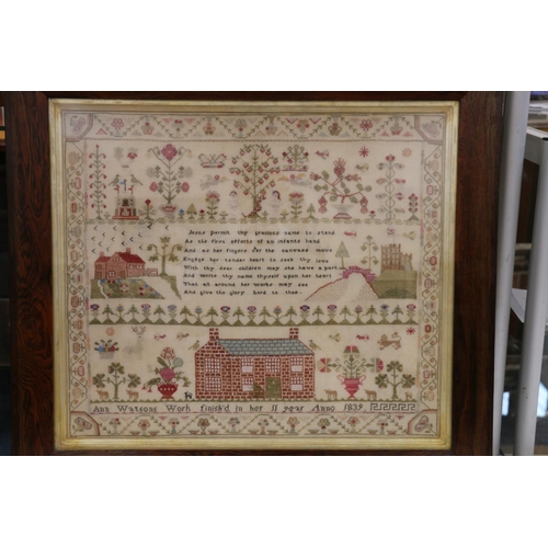 335 - 19th c. sampler by by Ann Watsons, aged 11, dated 1839, 48 x 53cm.