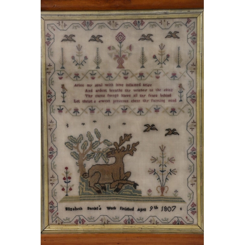 336 - 19th c. sampler by Elizabeth Daniel, dated April 9th 1807, 42 x 30cm.