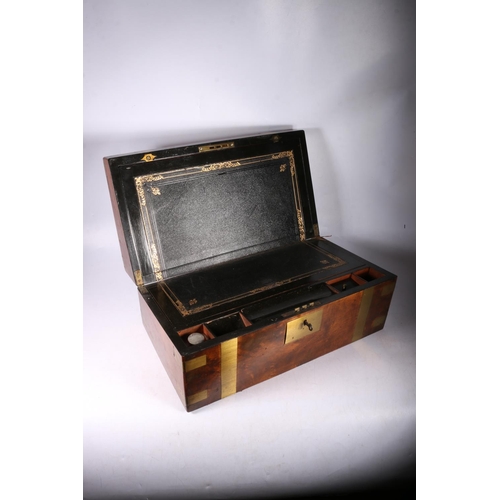 354 - 19th century walnut brass bound writing slope with fitted interior, 45cm wide.