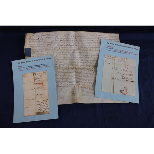 395 - Manuscripts to include 18th c. Instrument of Sasine on vellum dated 1741 with accompanying letter fr... 