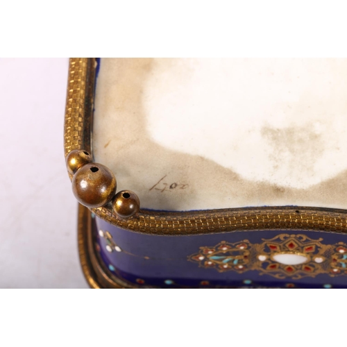 445 - Fine French gilt bronze and enamel casket 19th century in the manner of Sevres with hinged top decor... 