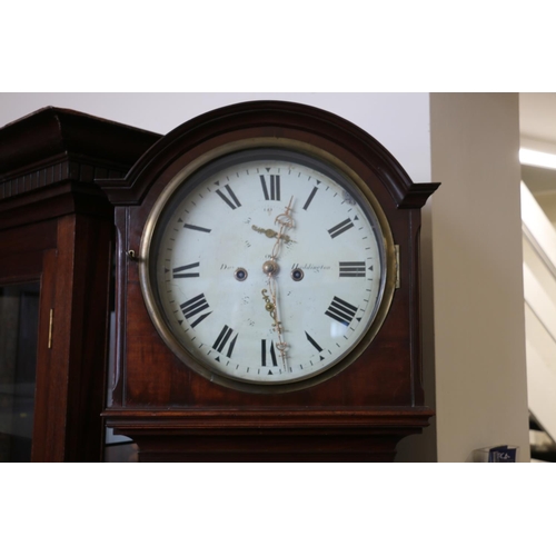 555 - Dawson of Haddington longcase grandfather clock, the white enamel dial with Roman numeral chapter ri... 