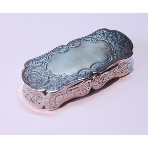 103 - Victorian silver snuff box, engraved, with waved edges, Birmingham 1897, 80mm x 36mm.