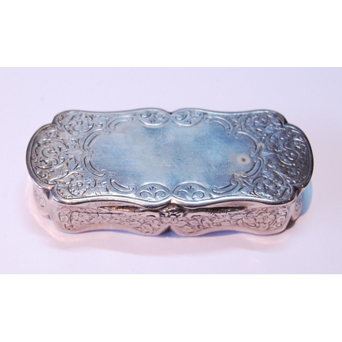 103 - Victorian silver snuff box, engraved, with waved edges, Birmingham 1897, 80mm x 36mm.