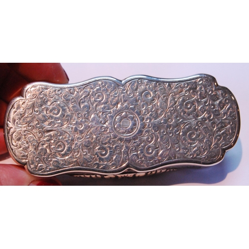 103 - Victorian silver snuff box, engraved, with waved edges, Birmingham 1897, 80mm x 36mm.