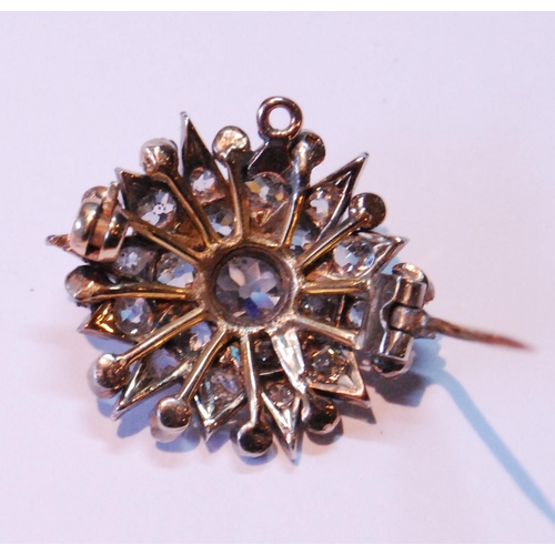 69 - Victorian diamond target brooch/pendant with star of old-cut brilliants and others, smaller, in gold... 