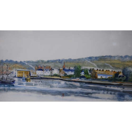 243 - Donald Rudd (Scottish, 1931 - 1993)KirkcudbrightSigned, acrylic, 49cm x 74cm.  ARR... 