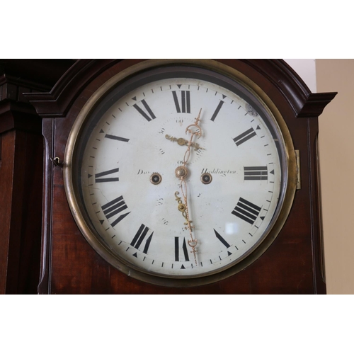 555 - Dawson of Haddington longcase grandfather clock, the white enamel dial with Roman numeral chapter ri... 