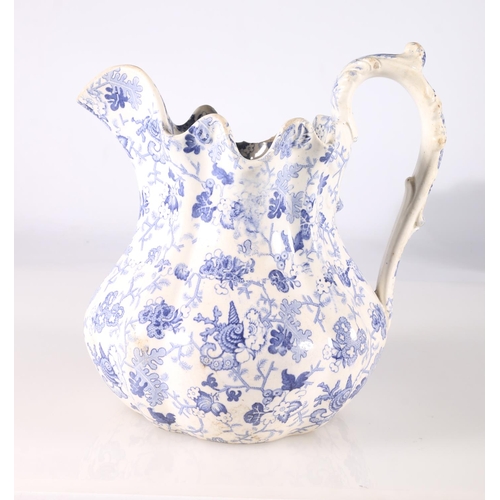 60A - Victorian Staffordshire wash jug transfer printed with seaweed and shell  design, 22cm.