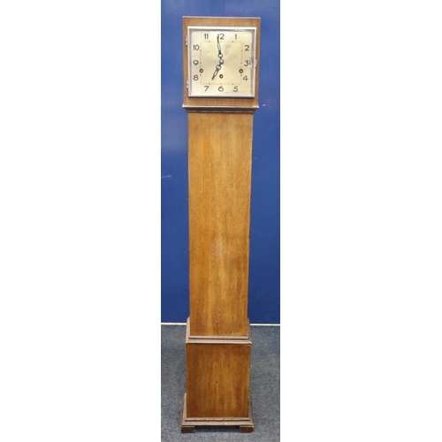 80A - Art Deco grandmother clock with square dial and Arabic numerals, 129cm.