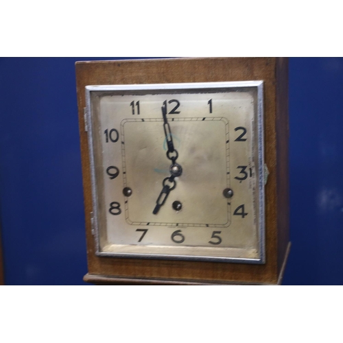 80A - Art Deco grandmother clock with square dial and Arabic numerals, 129cm.