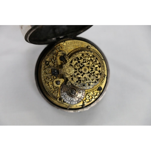 93 - Queen Anne pocket watch movement, Thomas Tompion and Edward Banger, London, numbered 2040 (?), in la... 