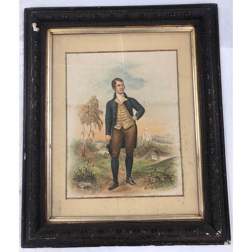 110A - Large Victorian coloured print of Robert Burns in dark frame, published John McGready Glasgow, 48 x ... 