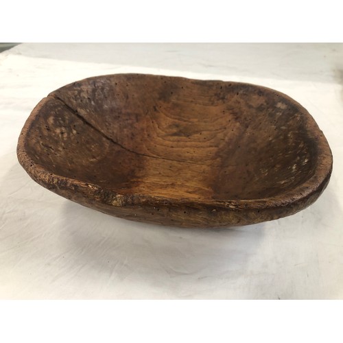 140A - 17th or 18th c. fruitwood dough bowl with old rivetted repair, 10 x 26 x 28cm.