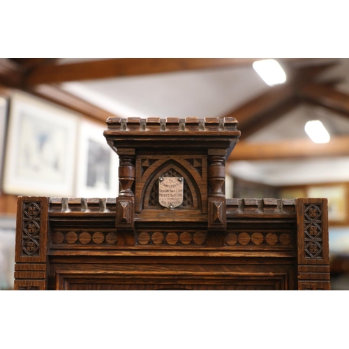 384 - Late 19th century continental oak bracket clock by Winterholder & Hoffmeier, The gothic style cl... 